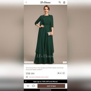 JJs House Green Pleated Tiered Gown with Bateau Neckline